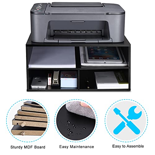 EMERIT Printer Stand for Desk - 2 Tier Desktop Printer Stand with Paper Storage, Printer Riser Organizer for Home Office, Holds up to 30 lbs, Black