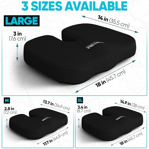 FORTEM Seat Cushion, Office Chair Cushion, Lumbar Support Pillow for Office Chair, Memory Foam Car Seat Cushions, Sciatica Coccyx Tailbone Pain Relief, Cushions for Back Support, Washable, Non Slip