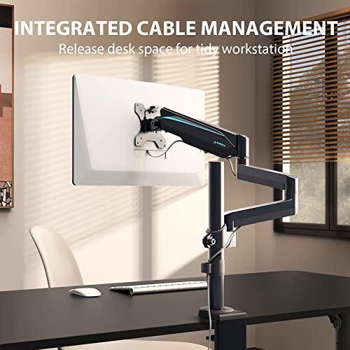 EUREKA ERGONOMIC Single Monitor Desk Mount, Adjustable Gas Spring Monitor Arm for LCD PC Screen 13-32 inch, Max 17.6 LBS, Computer Monitor Stand W C Clamp & Grommet Base, VESA 75x75mm,100x100mm, Black