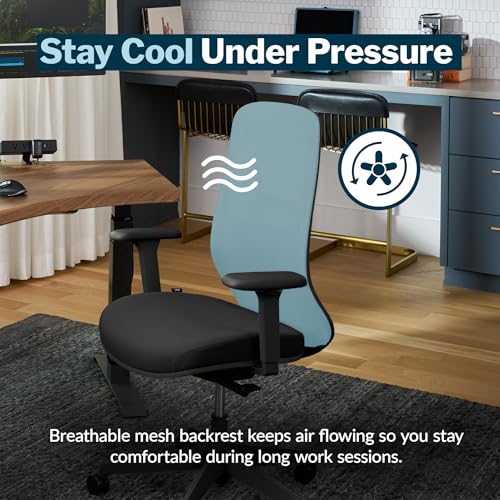 Vari Ascent Ergonomic Desk Chair for Home Office with Wheels, Breathable Mesh Back, Lumbar Support, Adjustable Seat Depth & Height, 20 Degree Tilt Function – Easy Assembly (Black/Black)