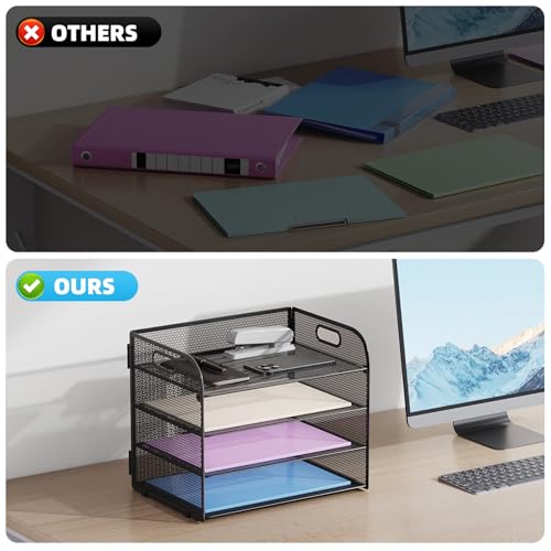 Marbrasse 4 Tier Paper Organizer Letter Tray - Mesh Desk File Organizer with Handle, Paper Sorter Organizer for Letter/A4 Office File Folder Holder (Black, 12.6" x 9.1" x 10.7")