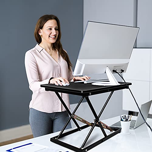 STANDNEE Standing Desk Converter, Height Adjustable Sit Stand Desk Converter, Fully Assembled Monitor Desk Riser for Standing or Sitting, Black, Pattern