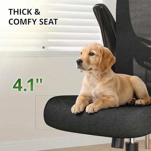 OHFILA Office Chair, Ergonomic Breathable Mesh,Flip-Up Arms and Adjustable High Back Lumbar Support,Comfy Computer Chair for Home Office (Black, 407)
