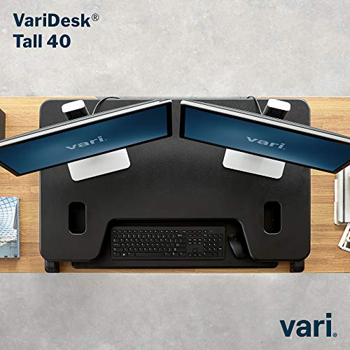 Vari Varidesk Tall 40 Standing Desk Converter for Users Up to 6'6" - Fits Dual Monitors (40" Wide) + Keyboard (28" Deep), 9 Height Settings (4¾" to 23"), Supports 35lbs – Delivers Assembled (Black)