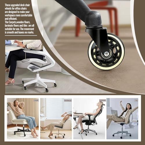 RangkingCaster 3 Inch Office Chair Wheels,Heavy Duty Replacement Casters for Furniture Computer Gaming Chairs,Silent Rubber Wheels Safe for Hardwood Carpet All Floors,Fits 98%,Set of 5