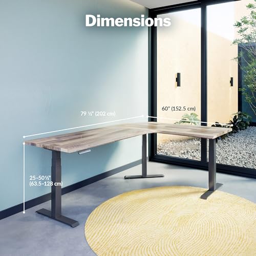Vari ComfortEdge 80x60 L-Shape Electric Standing Desk – Height Adjustable Sit-Stand VariDesk for Corner Office with Reversible Left/Right Design + Reclaimed Wood/Slate Legs (Ships in 3 Boxes)