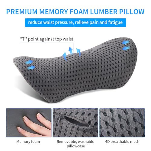 FOUSUPDT Lumbar Pillow, Memory Foam Lumbar Support Pillow for Office Chair and Car Seat, Back Support Pillow for Lower Back Pain Relief, Support Cushion Back Pillow for Sleeping, Driving, Resting