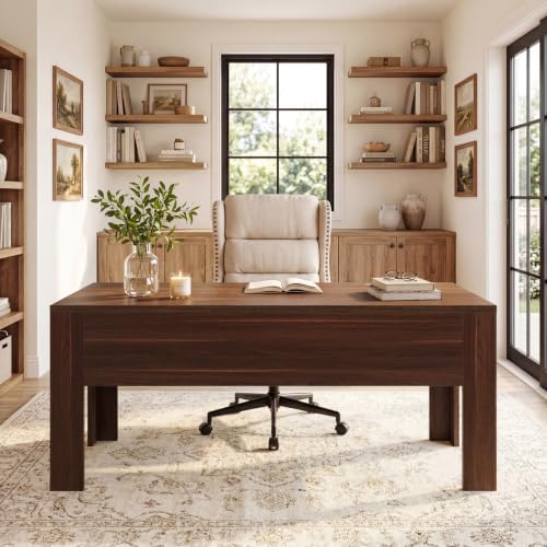 Tribesigns 63" Modern Home Office Desk, Long Wooden Computer Desk, Walnut