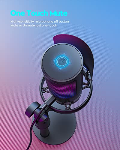 Gaming Microphone for PC: USB Mic for Podcasts Videos & Streaming - Condenser Mic with Quick Mute & Pop Filter - RGB Microphone Gift for Gamer boys - Compatible with PS4/5 & Computer & Laptop