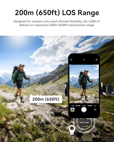 Hollyland Lark A1 Wireless Microphone for iPhone & Android, 48kHz/24-bit Studio Audio, 3-Level Noise Cancellation, 200m Range, Magnetic Mini Mic for Video Recording & Live Streaming (2TX + USB-C RX)