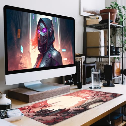 Japanese Large Gaming Mouse Pad with Stitched Edges, 31.5" x 15.7" Large Extended Computer Pad, Mouse Pad Protector with Non-Slip Waterproof Rubber Base for Laptop Office Accessories, Sunset