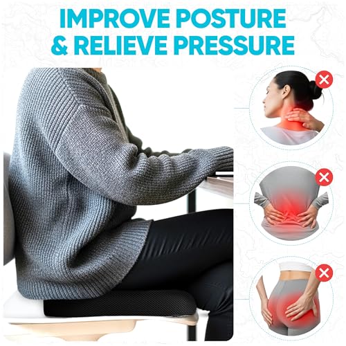 FORTEM Seat Cushion, Office Chair Cushion, Memory Foam Car Seat Cushions, Sciatica Coccyx Tailbone Pain Relief, Chair Cushions for Back Support, Sitting Pad for Gaming, Washable Cover, Non Slip