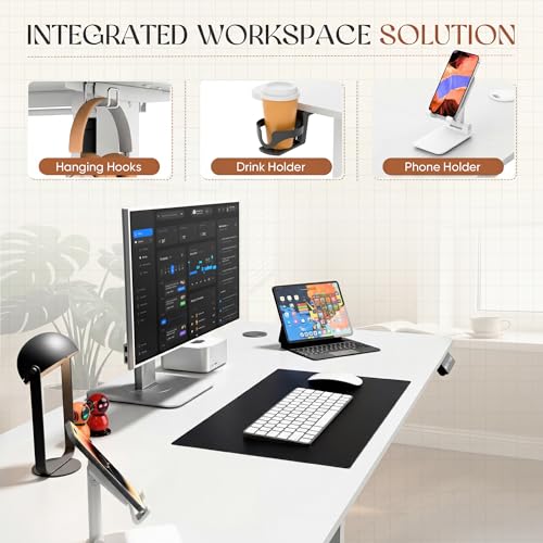 Furmax Electric Standing Desk, 45 x 24 Inches Height Adjustable Sit Stand up Desk, Memory Preset Computer Home Office Desks with Sturdy Metal Frame, Phone Stand Cable Management Hole (White, 45'')