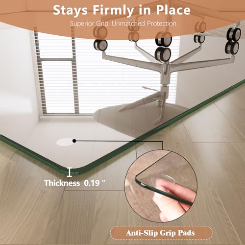 Tempered Glass Chair Mat for Carpet & Hard Floor, 42"x48" Office Chair Mat - Heavy Duty & Scratch Resistant, Non-Slip Pads, Rounded Corners & Polished Edges