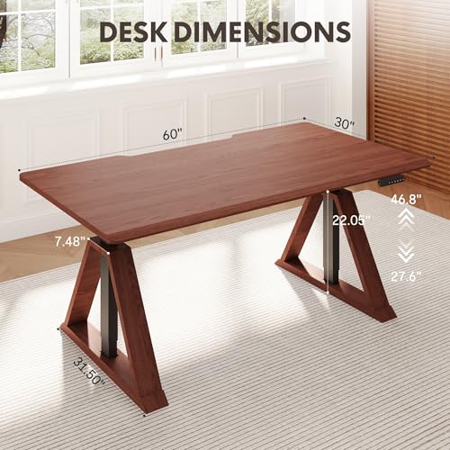 FLEXISPOT 60 x 30 Inch Oak Executive Standing Desk, Dual Motor Electric Height Adjustable Desk, Mid-Century Modern Sit-Stand Desk for Home Office and Writing, 222 LBS, Walnut