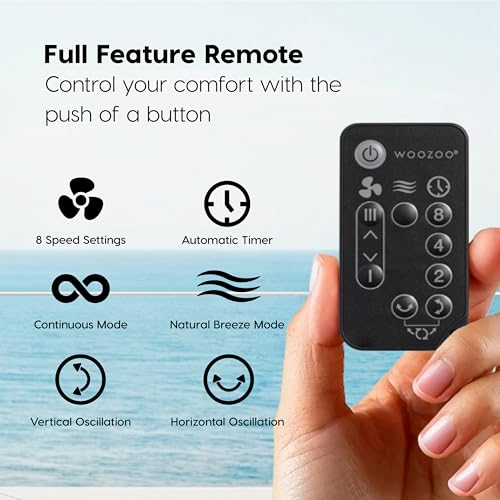 IRIS USA WOOZOO Air Circulator Fan with Remote, Oscillating Table Fan, 8 Speeds, 82ft Max Air Distance, 65° Tilt, Ultra Quiet DC Motor, Small Desk Fan for Bedroom, Office, Dorm, Black