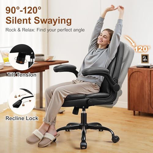 Leather Office Chair, Upgraded PU Computer Desk Chairs with Double-Layer Seat Cushion and Neckrest, 360°Swivel, Ergonomic Small Gaming Chair with Wheels and Adjustable Armrests for Short People, Black