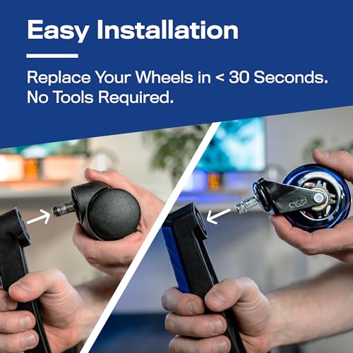 The Office Oasis Original Rollerblade Office Chair Wheels (As Seen On PBS) - Smooth & Quiet Casters - Safe for Hardwood Floors & Carpet - Easy Installation with Universal Fit - Set of 5 - Blue