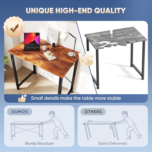 DUMOS 31 Inch Small Computer Desk for Home Office, Modern Study Writing Gaming Work Table Simple Style for Bedroom with X-Shaped ReInchforcement, Rustic Brown
