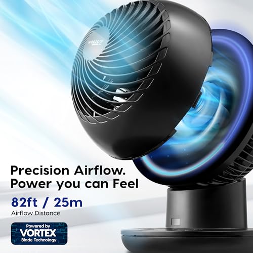 IRIS USA WOOZOO Air Circulator Fan with Remote, Oscillating Table Fan, 8 Speeds, 82ft Max Air Distance, 65° Tilt, Ultra Quiet DC Motor, Small Desk Fan for Bedroom, Office, Dorm, Black
