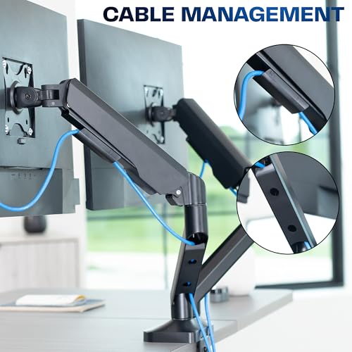 VIVO Dual Pneumatic Arm Ultra-Wide Monitor Mount for up to 35 inch Screens, Holds 26.4 lbs per Arm, Desk Mount Monitor Stand for 2 Ultrawides, Black, STAND-V200O