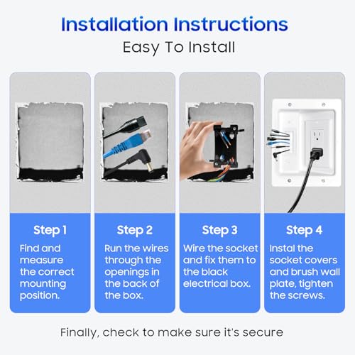 Recessed Outlet Box in Wall Cable Management Kit, Hide Cables Behind The Wall, Cable Pass Through Wall Plate Insert for TV HDMI Network Ethernet Home Theater Speaker Systems (White 6.2 * 7.9 inch)