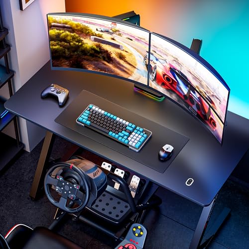ARES WING Gaming Desk RGB 47 Inch - Z Shaped Gaming Table with LED Light and DIY Control Cable, Computer Desks for Home and Office, Black