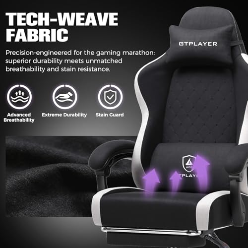 GTPLAYER Gaming Chair, Ergonomic Computer Chair with Footrest and Lumbar Support, High Back Recliner Chair 350lbs, Height Adjustable for Home Office, Black
