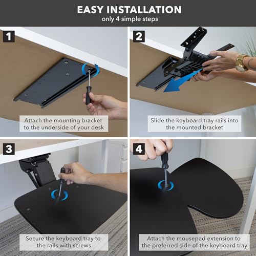 Mount-It! Under Desk Keyboard Tray, Adjustable Slide-Out Keyboard & Mouse Platform, 20.5" W × 11" D, Ergonomic Wrist Rest, Tilt & Swivel, Heavy-Duty Bolt-On Keyboard Drawer for Home Office, Black