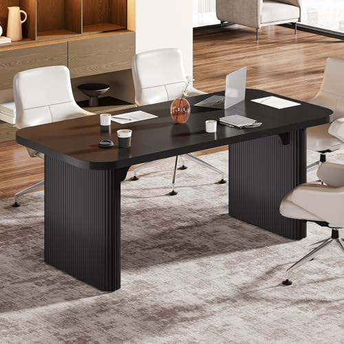 Tribesigns 62-Inch Modern Executive Desk, Wood Office Desk, Large Aesthetic Computer Desk with Double Pedestal, Workstation for Home Office (Black)