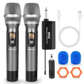 Pyle Dual UHF Wireless Microphone System - Professional Handheld Dynamic Cordless Mics with Receiver Kit - Battery Powered, Unidirectional, Clear Vocals w/ 165ft+ Range - for PA, Karaoke, DJ, Party