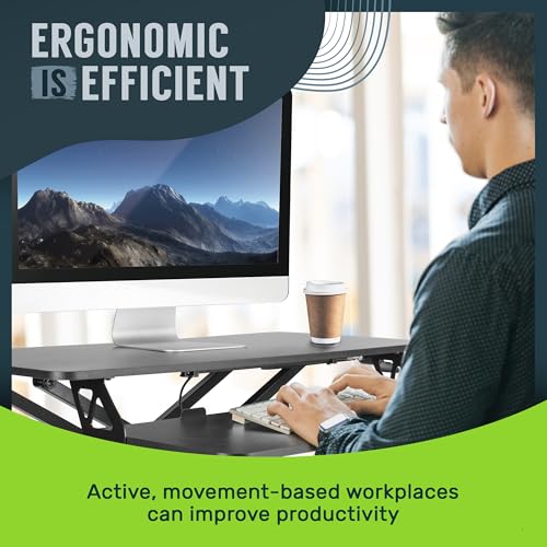 TechOrbits Standing Desk Converter - 32 Inch Adjustable Sit to Stand Up Workstation, Particle Board, Dual Monitor Desktop Riser with Keyboard Tray, for Home Office Laptop, Black 32"