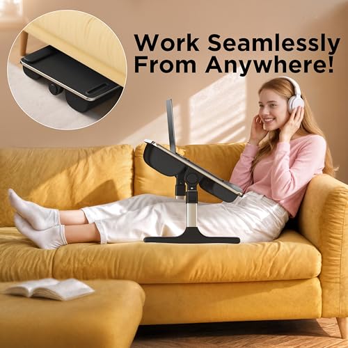 FoldWise 2-in-1 Lap & Bed Desk with Soft Cushions - Adjustable Height & Angle, Foldable Laptop Stand for Bed & Couch - Wrist Rest, iPad Holder, Stopper & Non-Slip Leather - Bed Table for Adults & Kids