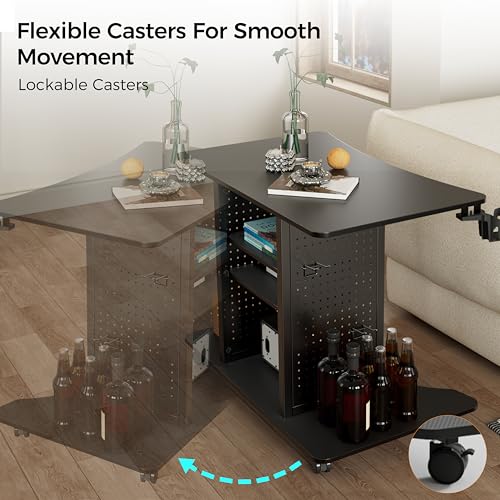 EUREKA ERGONOMIC Gaming Desk Computer, 37" Rolling Desk on Wheels for Small Space, Mobile Computer Cart with Pegboards Adjustable Shelves for Gaming PS Switch Home Office - Black