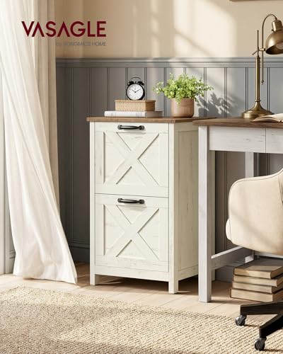 VASAGLE File Cabinet, 2-Drawer Filing Cabinet for Home Office, Modern Farmhouse, Adjustable Hanging Rail for A4 Letter Files, Printer Stand, Study Bedroom, Rustic White and Honey Brown UOFC086WJ02S
