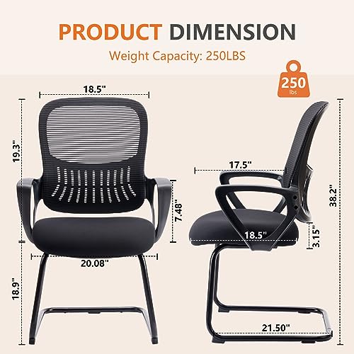 Sweetcrispy Reception Chair No Wheels, Stationary Non Rolling Mesh Mid Back Computer Guest Side with Lumbar Support for Waiting Area Reception Conference Room, Set of 4, Modern Black