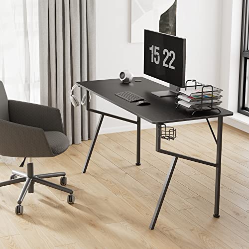 EUREKA ERGONOMIC Gaming Desk 55 inch, Professional Gaming Table Gamer Workstation with Cable Management Tray, Controller Stand, Cup Holder, Headphone Hook, Mouse Pad, Black