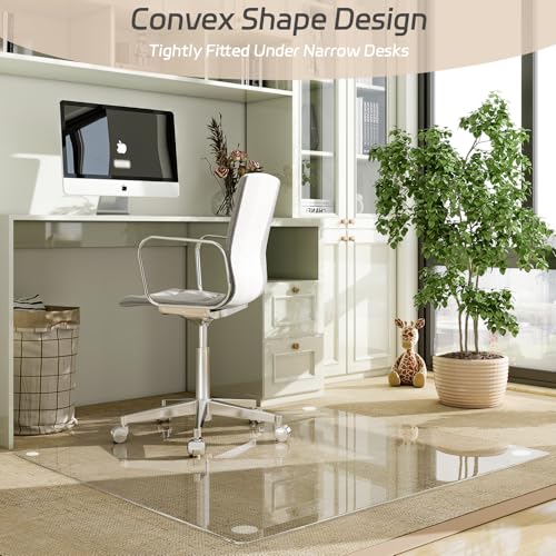GLSLAND Irregular Tempered Glass Floor Mat - 45" x 53" Office Chair Mat for Carpet Clear Duty Hard Rolling Glass Mat 1/5" Thick for Hardwood Floor/Carpeted Floors, Clear