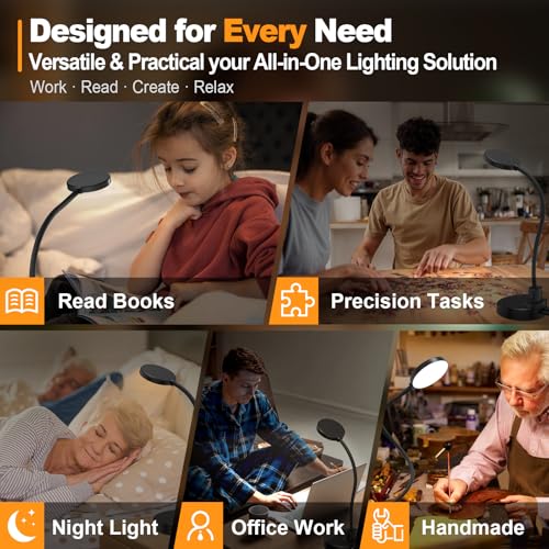 15W LED Desk Lamp with USB Charging Ports – Dimmable Table Lamp with 3 Color Temps, 5 Brightness, 4 Timers, Flexible Gooseneck Light with Base, Eye-Caring Reading Light for Home Office, Bedroom, Study