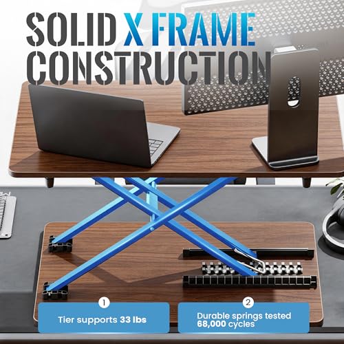 yoopin Standing Desk Converter, 25.16" × 15.75" Height Adjustable Laptop Stand for Desk, Sit Stand Monitor Stand, No Assembly Required for Home and Office Use (Natural Wood)