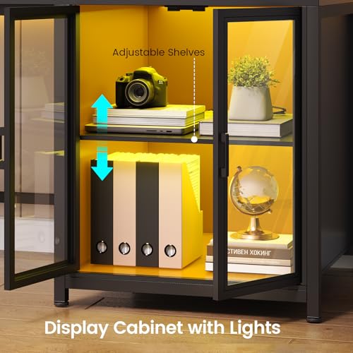 SEDETA L Shaped Gaming Desk, 78.7” Large Computer Desk with Drawers and Power Outlet & LED Light, Corner Gaming Desk with Storage Shelves, Display Cabinet for Home Office, Black
