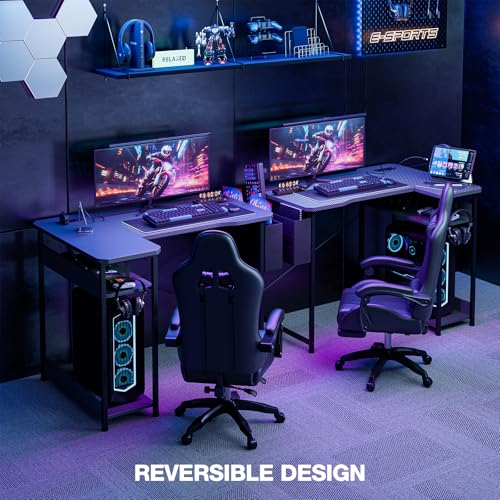 Acrolix L Shaped Gaming Desk 40 Inch - Computer Corner Desk with Power Outlets, Reversible Shelves & Storage Bag for Home Office, PC Gaming Table, Black Carbon