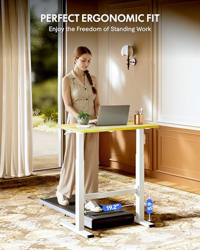 FLEXISPOT H7 Plus Gas Spring Adjustable Standing Desk, Mobile Rolling Sit-Stand Workstation with Wheel, Cordless Stand Up Desk for Small Room & Home Office 32" One-Piece Desktop Maple,height 27.6"–45"