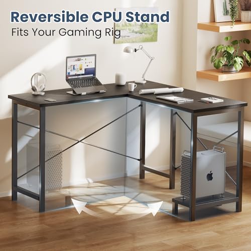 DUMOS L Shaped Desk, Computer Gaming Desks Corner Office Table with CPU Shelf for Home Study Writing Work Station 50 Inch, Sturdy Modern Design, Ideal for PC Setup, Study, and Home Office Use, Black
