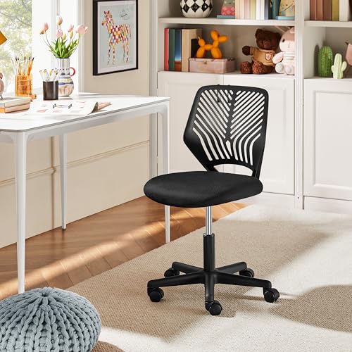 Yaheetech Student Desk Chair, Low-Back Armless Study Chair with Lumbar Support, Adjustable Swivel Office Chair for Home Bedroom School, Black