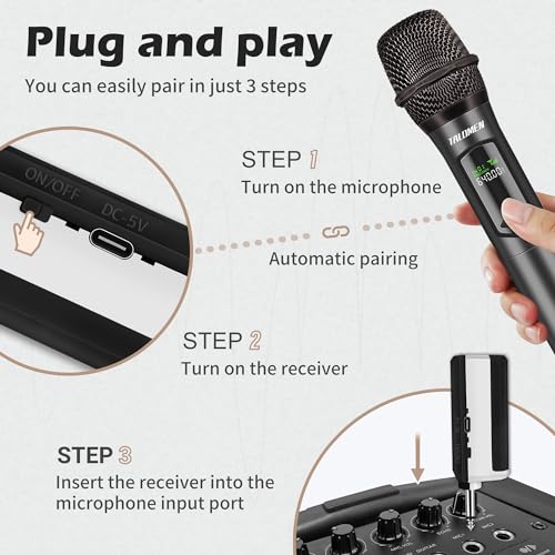 talomen Wireless Microphone,Professional Dual Handheld Cordless Dynamic Mic System with Rechargeable Receiver(160 Ft),Karaoke Microphone Set for Singing,Karaoke,Wedding,DJ,Party,Speech,Church,K60-2