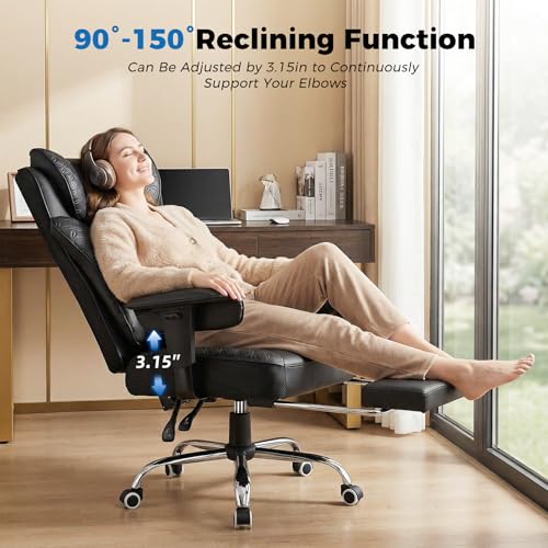 GTPLAYER Big and Tall Office Chair Wide Ergonomic Gaming Chair with Deluxe Embossing Designed Leather with Foot Rest,150°Reclining Adjustable Soft Armrests Pocket Spring Back Support and Pillow