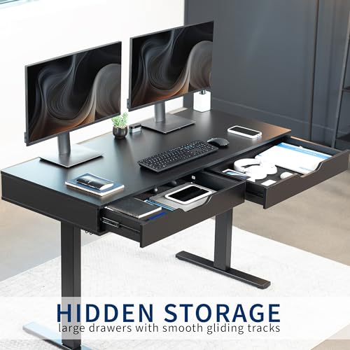 VIVO Electric 55 x 24 inch Height Adjustable Memory Standing Desk with Built-in Storage and Power Strip, Black Solid Top, Black Frame, DESK-KIT-1B55H-B