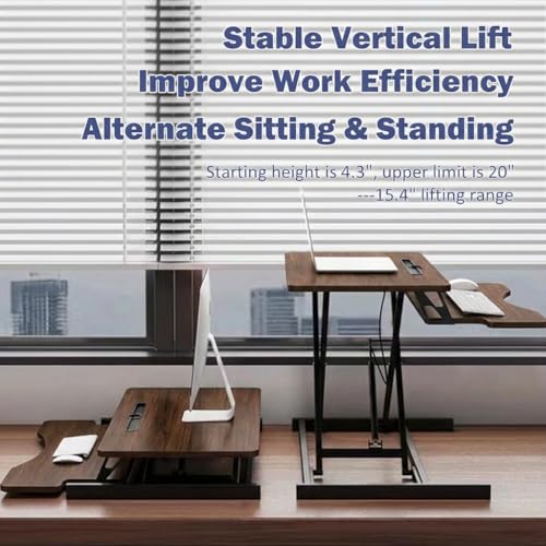 VENLUSUIR Standing Desk Converter 32" - Sit to Stand Desk Converter for Dual Monitors - Height Adjustable Desk Riser for Standing - Home Office & Corporate Use - Relieve Back Pain(Walnut)
