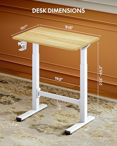 FLEXISPOT H7 Plus Gas Spring Adjustable Standing Desk, Mobile Rolling Sit-Stand Workstation with Wheel, Cordless Stand Up Desk for Small Room & Home Office 32" One-Piece Desktop Maple,height 27.6"–45"